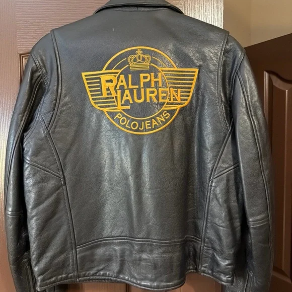 VINTAGE Ralph Lauren Polo Jeans Black Leather Jacket